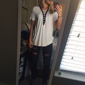 🆕🆕🆕Lace up white tee shirt NEVER WORN!!